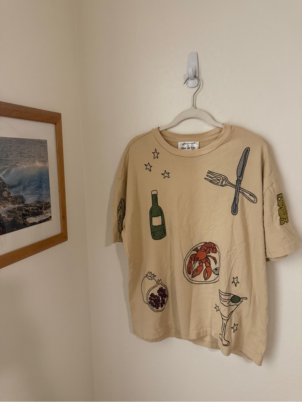 NWT Free People x Denim & Bone Dinner Party Embroidered Tee - Picture 3 of 7